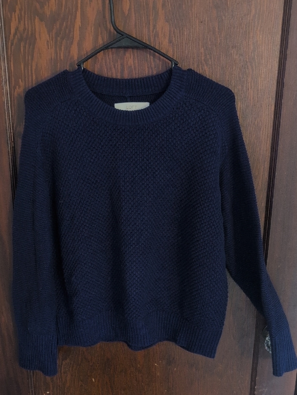 LOFT Navy Textured Crewneck Sweater